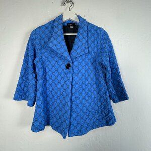 Andria Lieu Womens Textured Blue Button-Front Swing Jacket Small 3/4 Sleeve USA